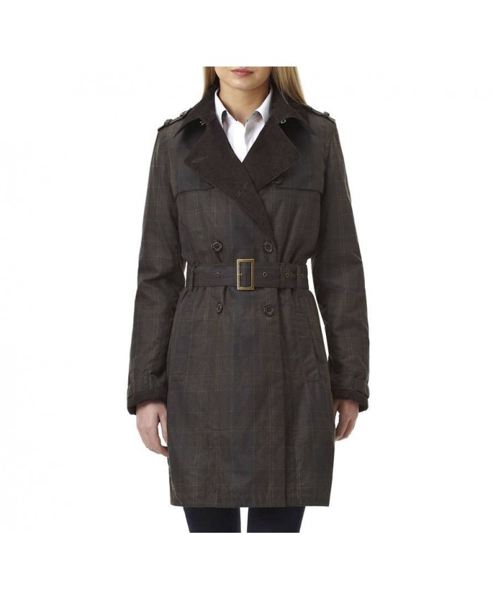 Barbour Chatsworth Tartan Trench Donna Giacca Di Cerat Cioccolato