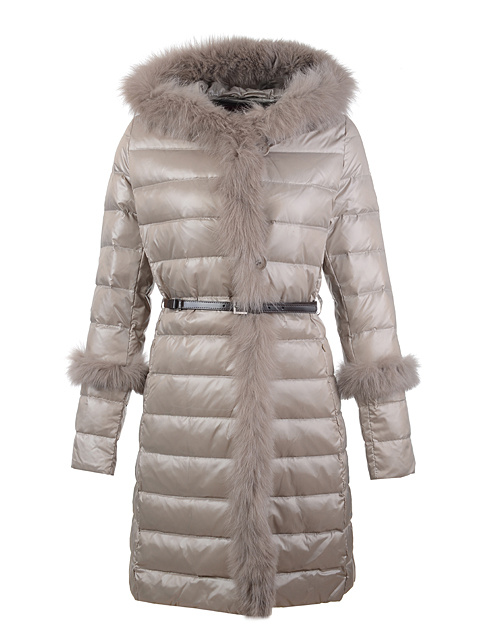 Nuovo Piumini Moncler Lungo Pelliccia Collare Grigio