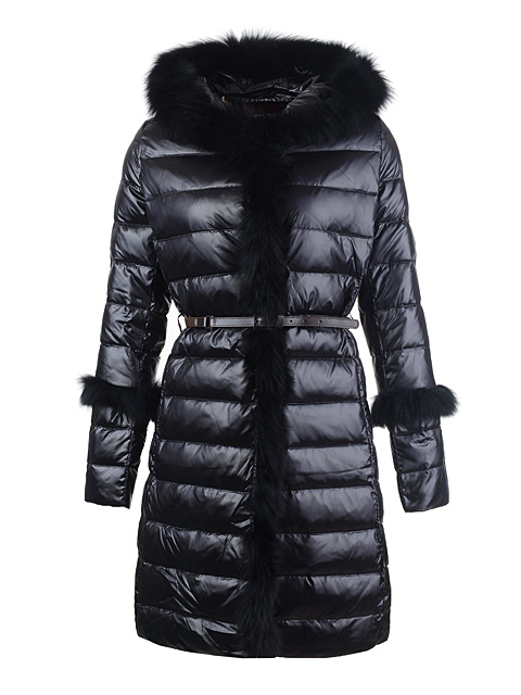 Nuovo Piumini Moncler Lungo Pelliccia Collare Nero