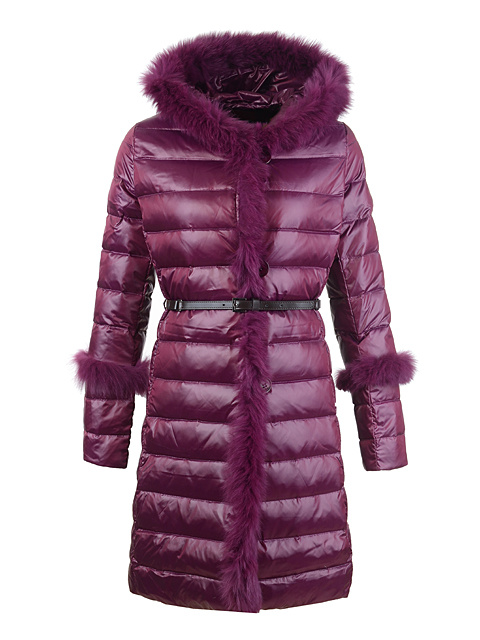 Nuovo Piumini Moncler Lungo Pelliccia Collare Viola