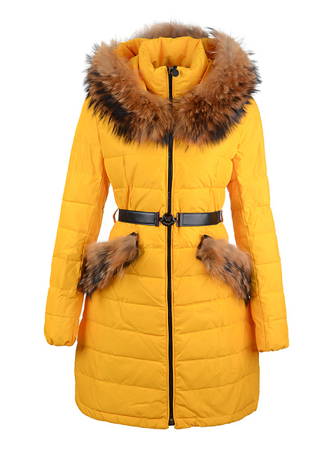 Piumini Moncler Con Cintura Cappotto Lungo Giallo