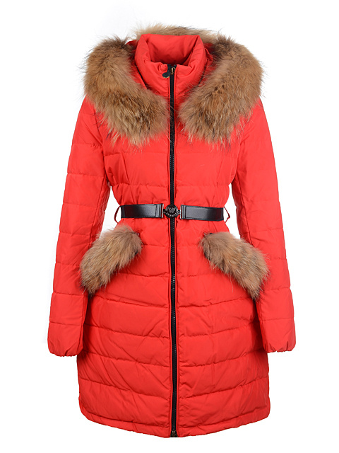 Piumini Moncler Con Cintura Cappotto Lungo Rosso