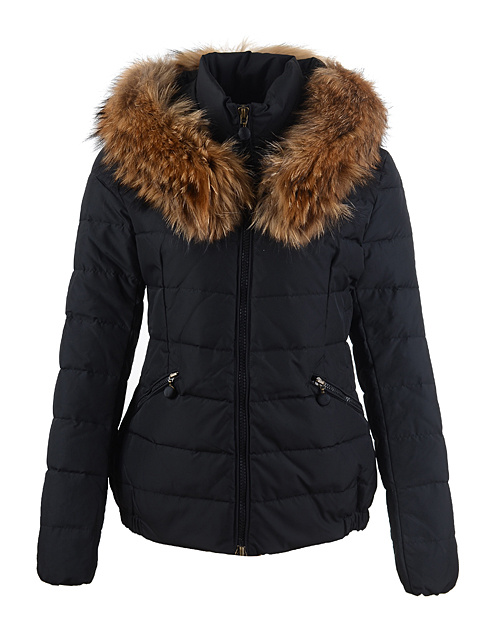 Piumini Moncler Pelliccia Collare Donna Nero