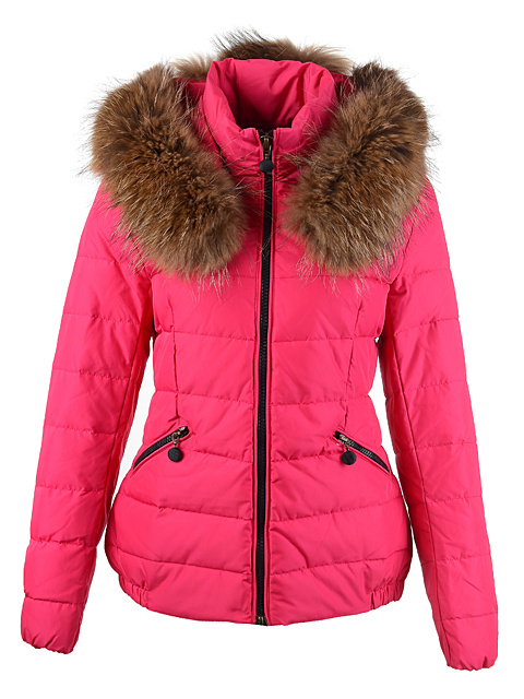 Piumini Moncler Pelliccia Collare Donna Rosa