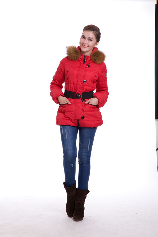 Piumini Moncler Fur Collar Rosso